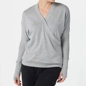 ZUDA surplice long sleeves with thumb holes layering gray top women size Medium